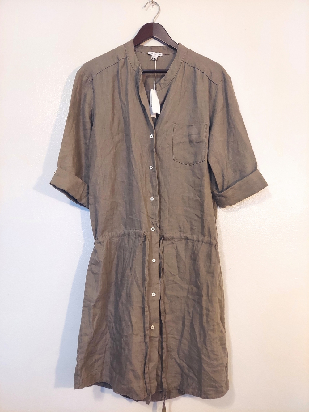 James Perse Womens Granite (GST) Button-Down Linen Midi Dress Size 3 NWT